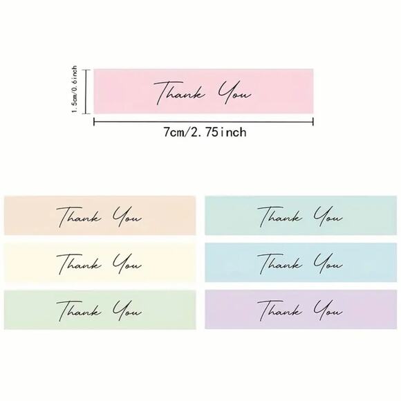 New 200 Piece Roll Self-Adhesive Narrow Rectangular Thank You Stickers - Picture 2 of 6